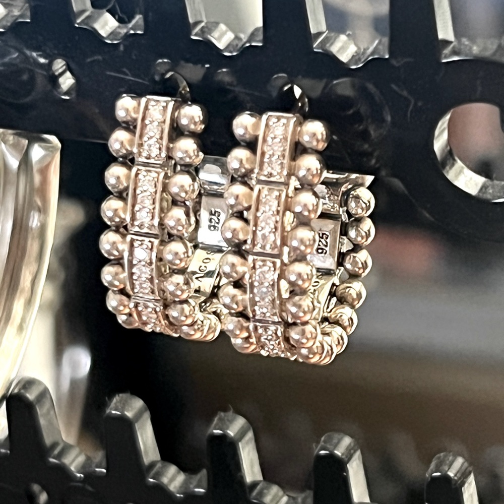 LAGOS Sterling Silver Caviar Spark Diamond Oval Hoop Earrings
